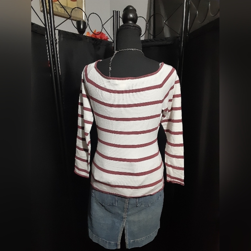 H&M Striped White and Red Top Women's Size L Coastle Nautica Sailor - Picture 5 of 5